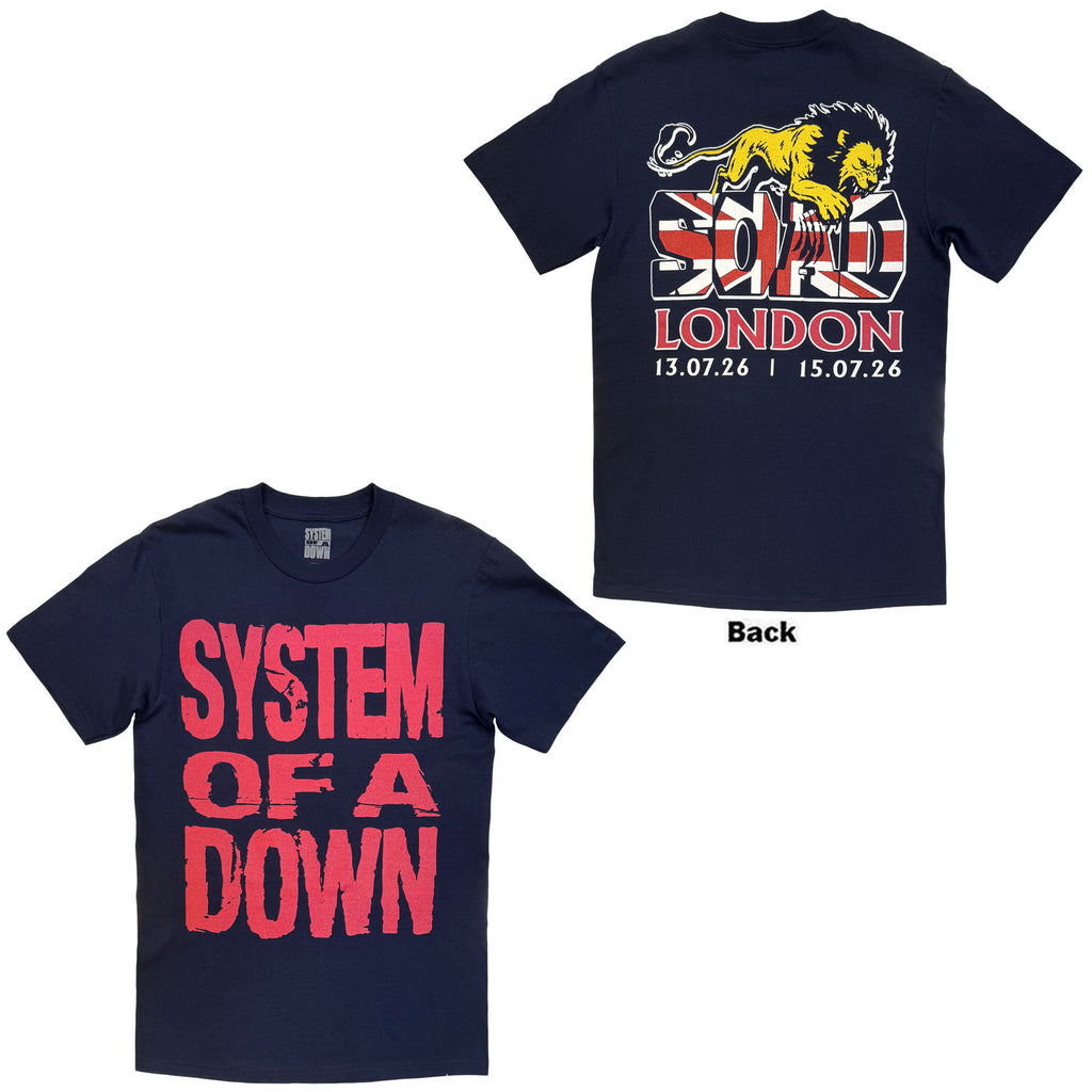 System Of A Down Unisex T-Shirt: London Event UJ Tour '26 (Navy Blue) (Back Print & Ex-Tour)