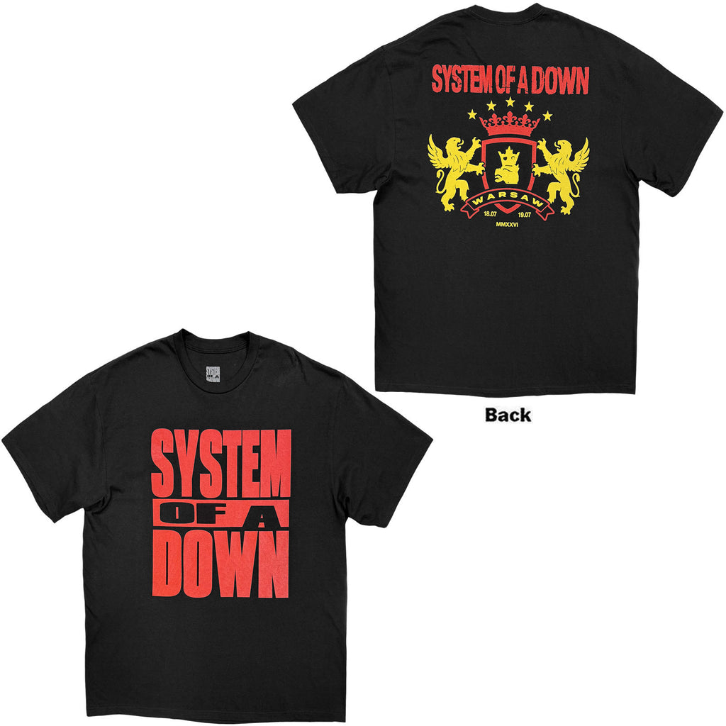System Of A Down Unisex T-Shirt: Warsaw Event Tour '26 (Black) (Back Print & Ex-Tour)