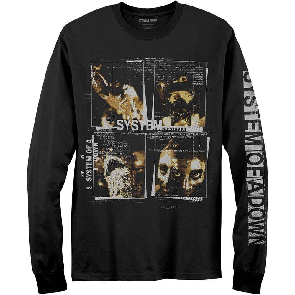 System Of A Down Unisex Long Sleeve T-Shirt: Face Boxes (Black) (Sleeve Print)