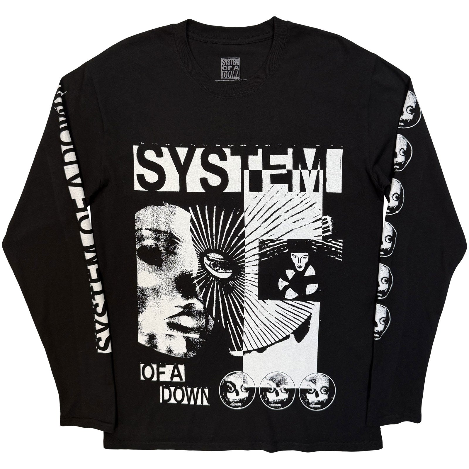 System Of A Down Unisex Long Sleeve T-Shirt: Hypno Hi-Contrast (Black) (Sleeve Prints)