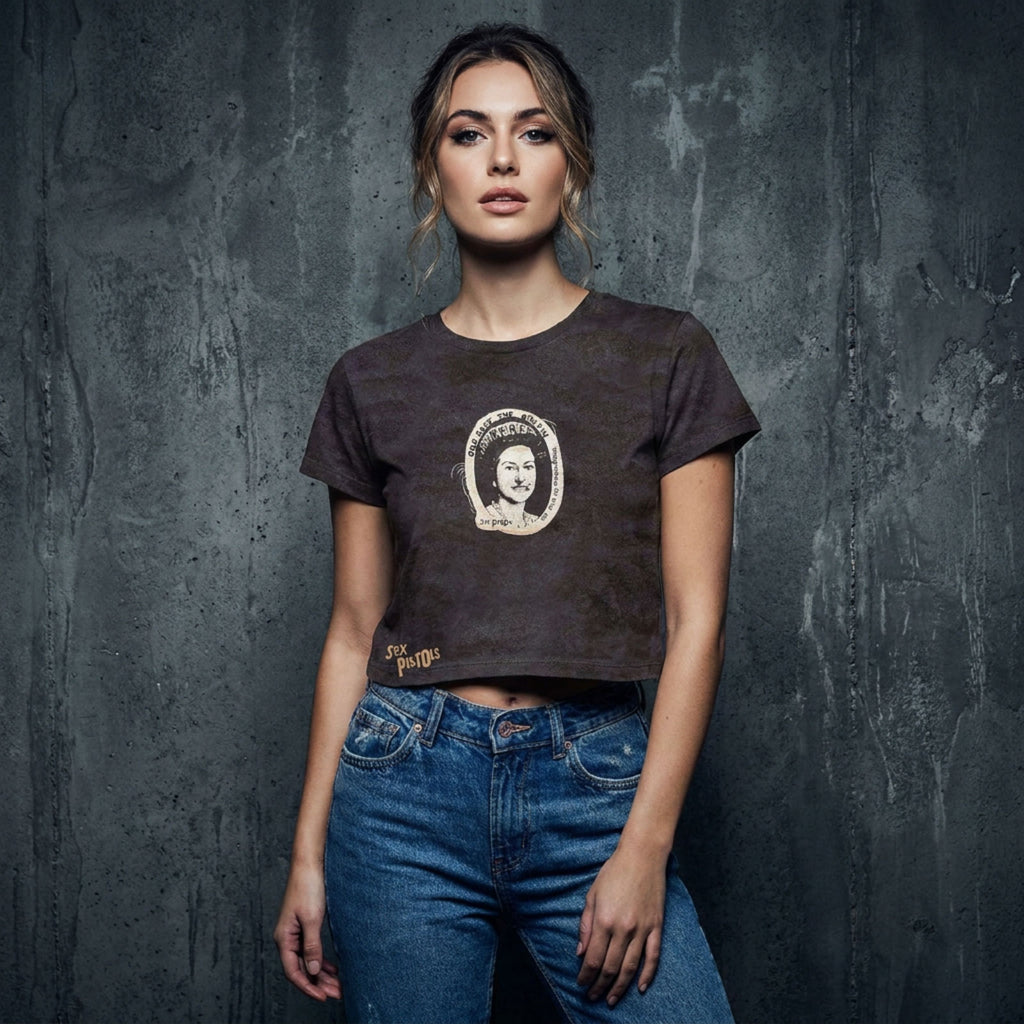 The Sex Pistols Ladies Crop Top: God Save The Queen (Black) (Wash Collection)