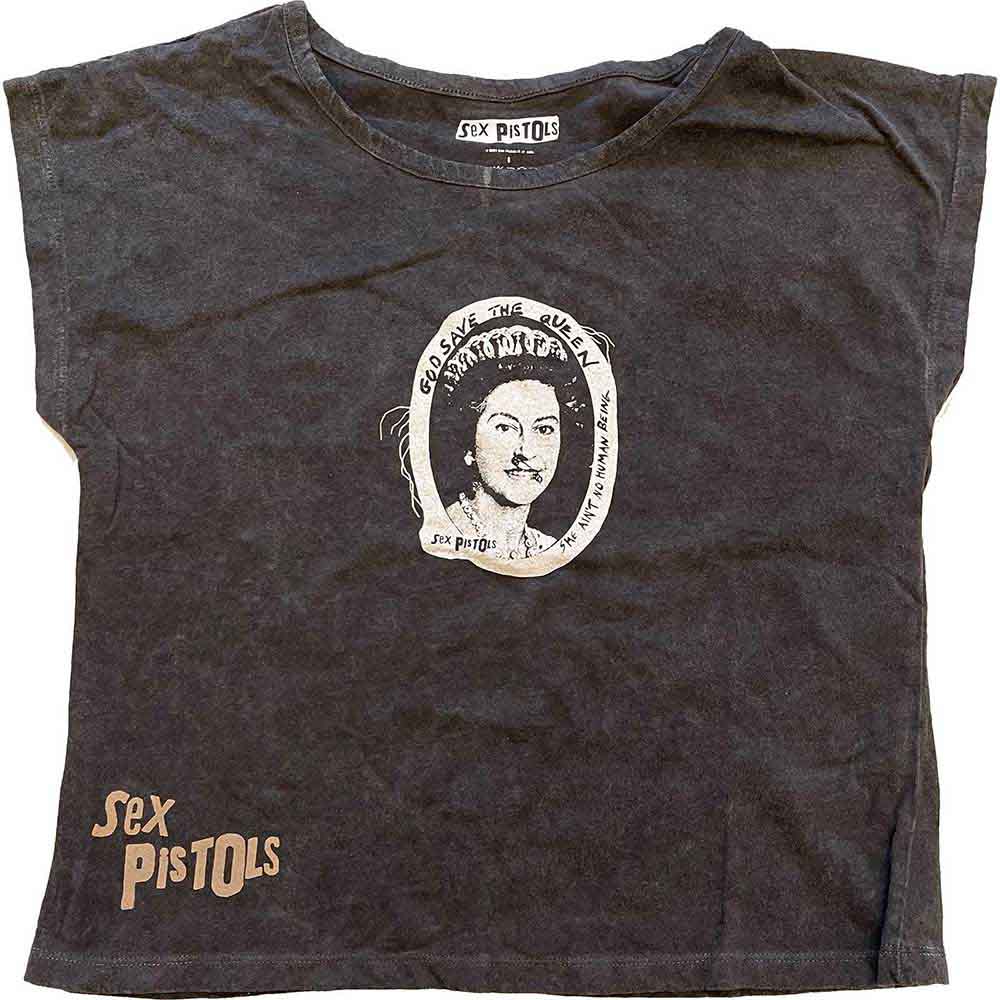 The Sex Pistols Ladies Crop Top: God Save The Queen (Black) (Wash Collection)