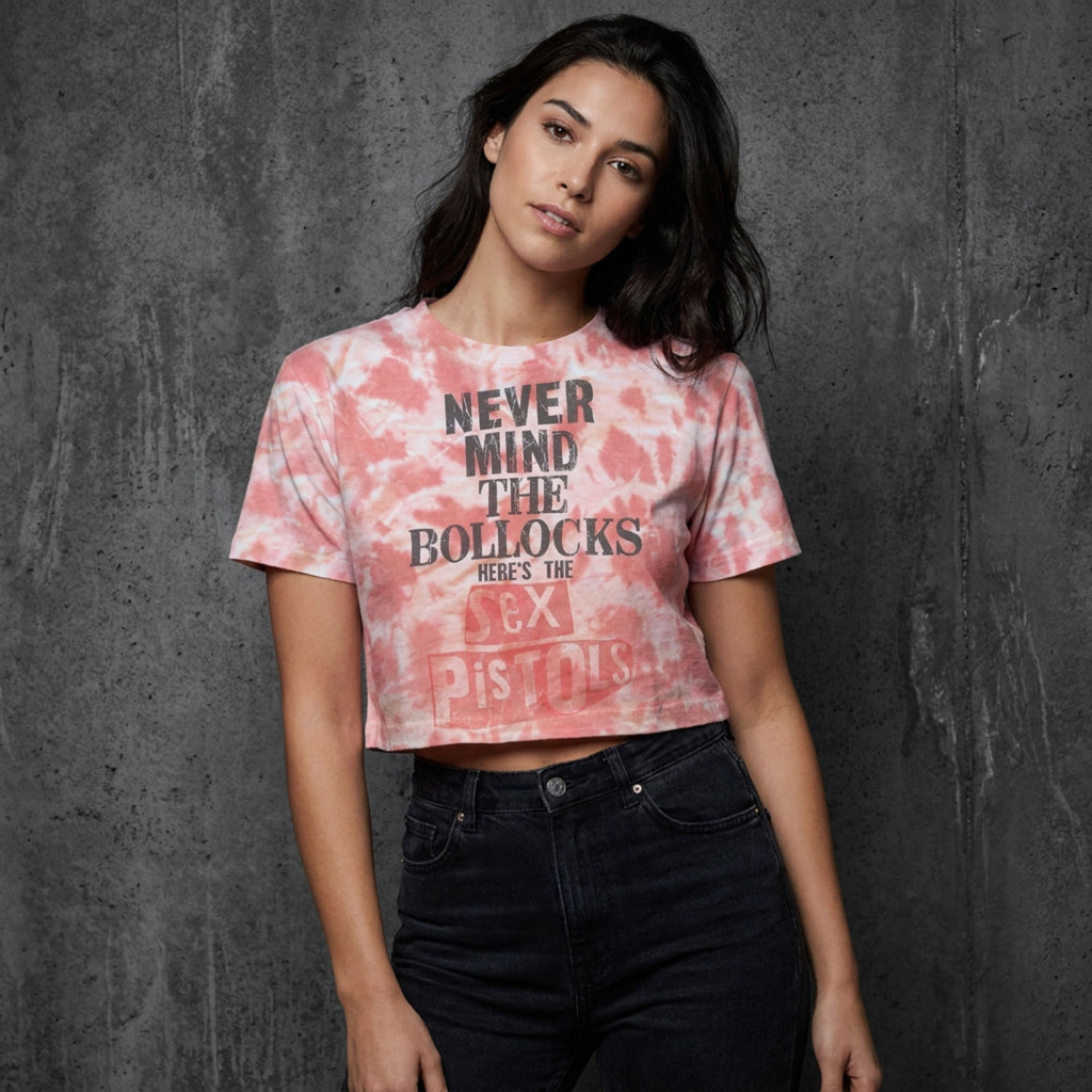 The Sex Pistols Ladies Crop Top: Never Mind the Bollocks (Pink) (Wash Collection)