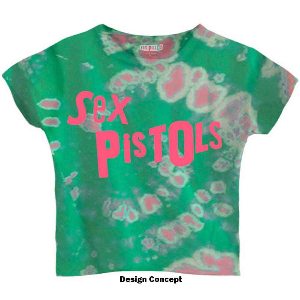 The Sex Pistols Ladies Crop Top: Logo (Green) (Wash Collection)