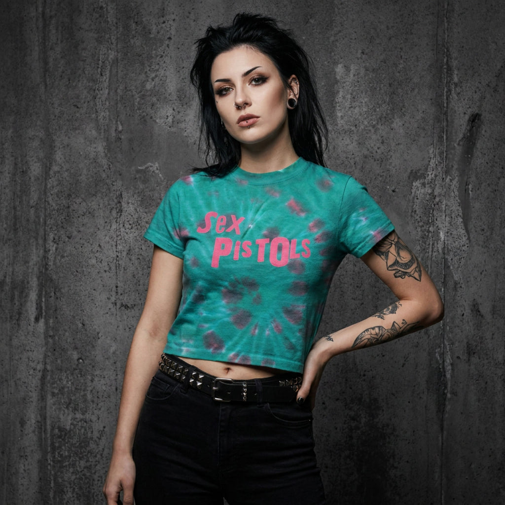 The Sex Pistols Ladies Crop Top: Logo (Green) (Wash Collection)