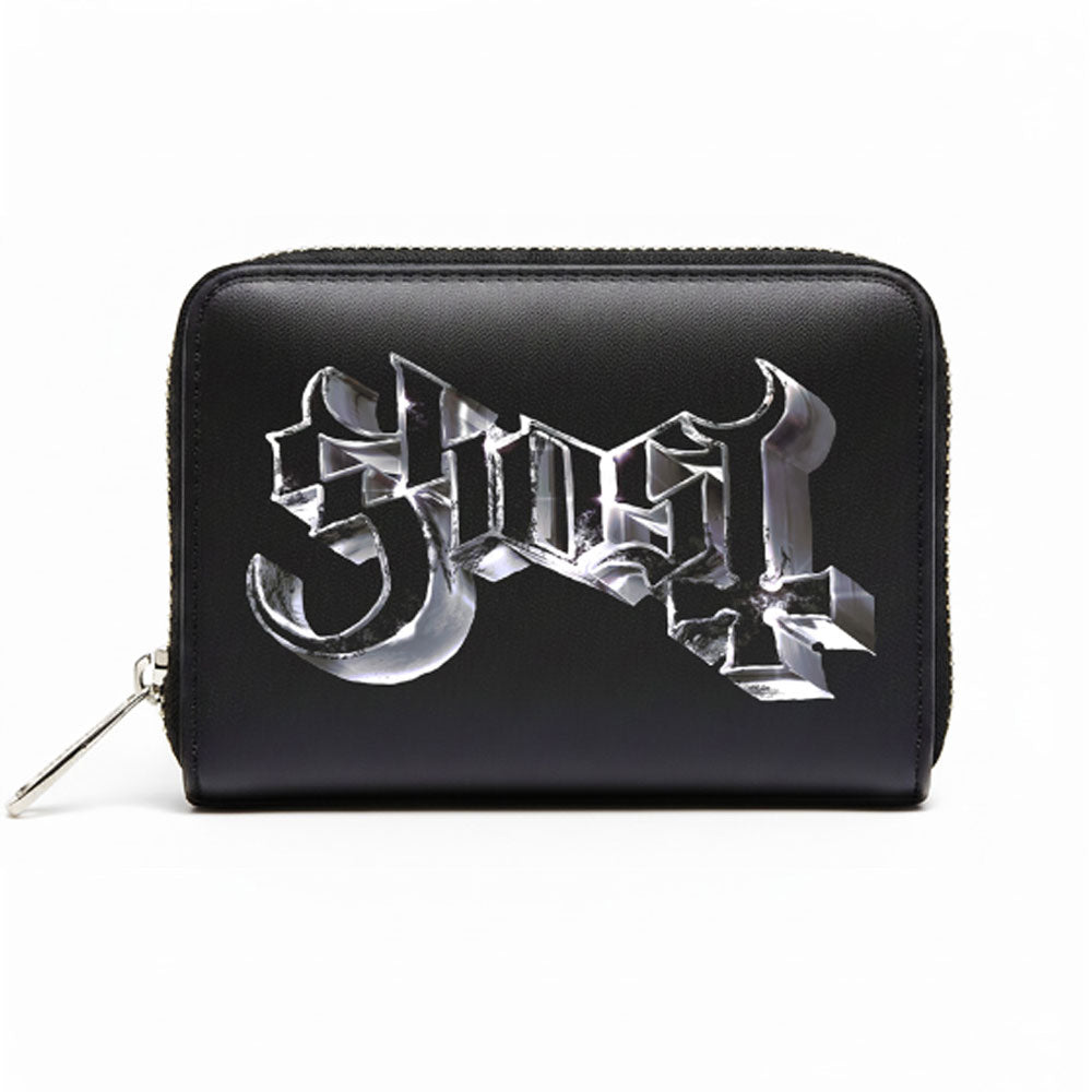Ghost Zip Top Purse: Chrome Logo (Black)
