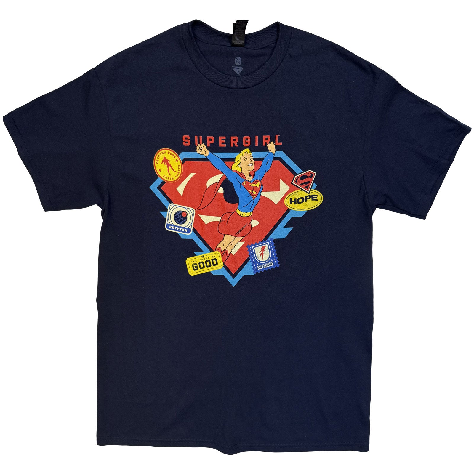 DC Comics Unisex T-Shirt: Supergirl Stickers (Navy Blue)
