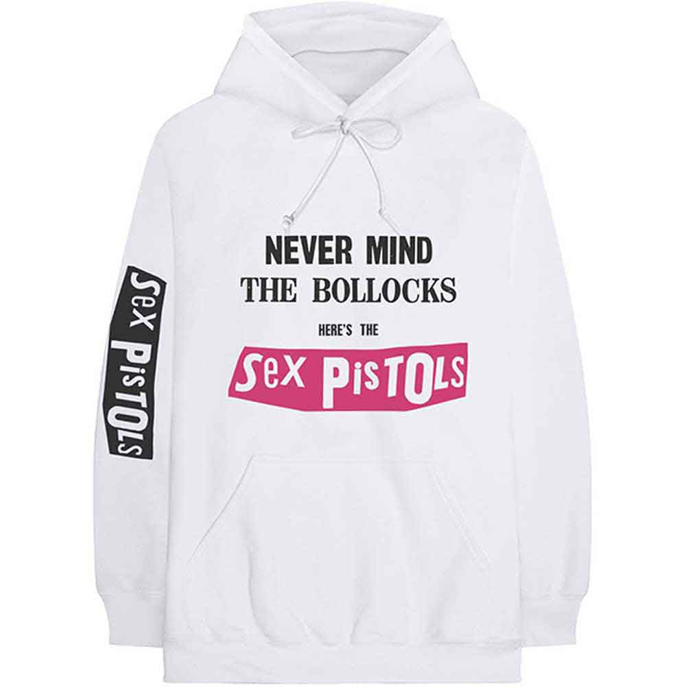 The Sex Pistols Unisex Pullover Hoodie: Never Mind The Bollocks (White) (Back Print & Sleeve Print)