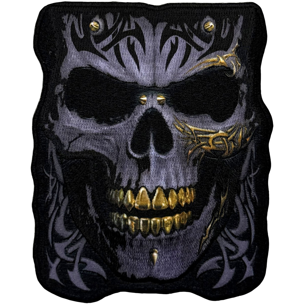 Spiral_Black Gold Skull_Woven Patch