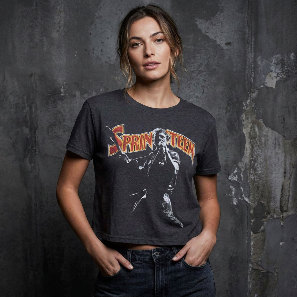Bruce Springsteen Ladies Crop Top: Stage Pose (Black)