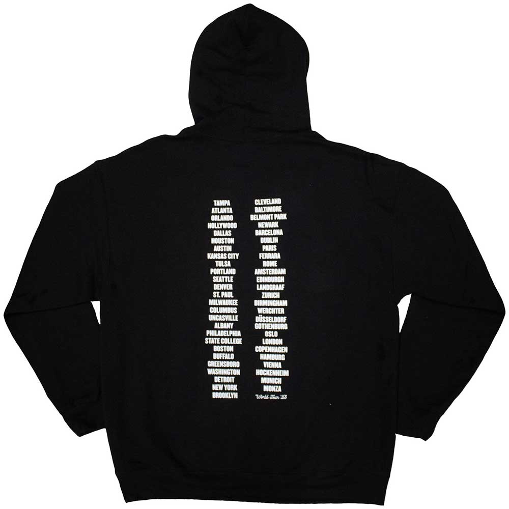 Bruce Springsteen Unisex Pullover Hoodie: Tour '23 Leaning Car (Black) (Back Print & Ex-Tour)