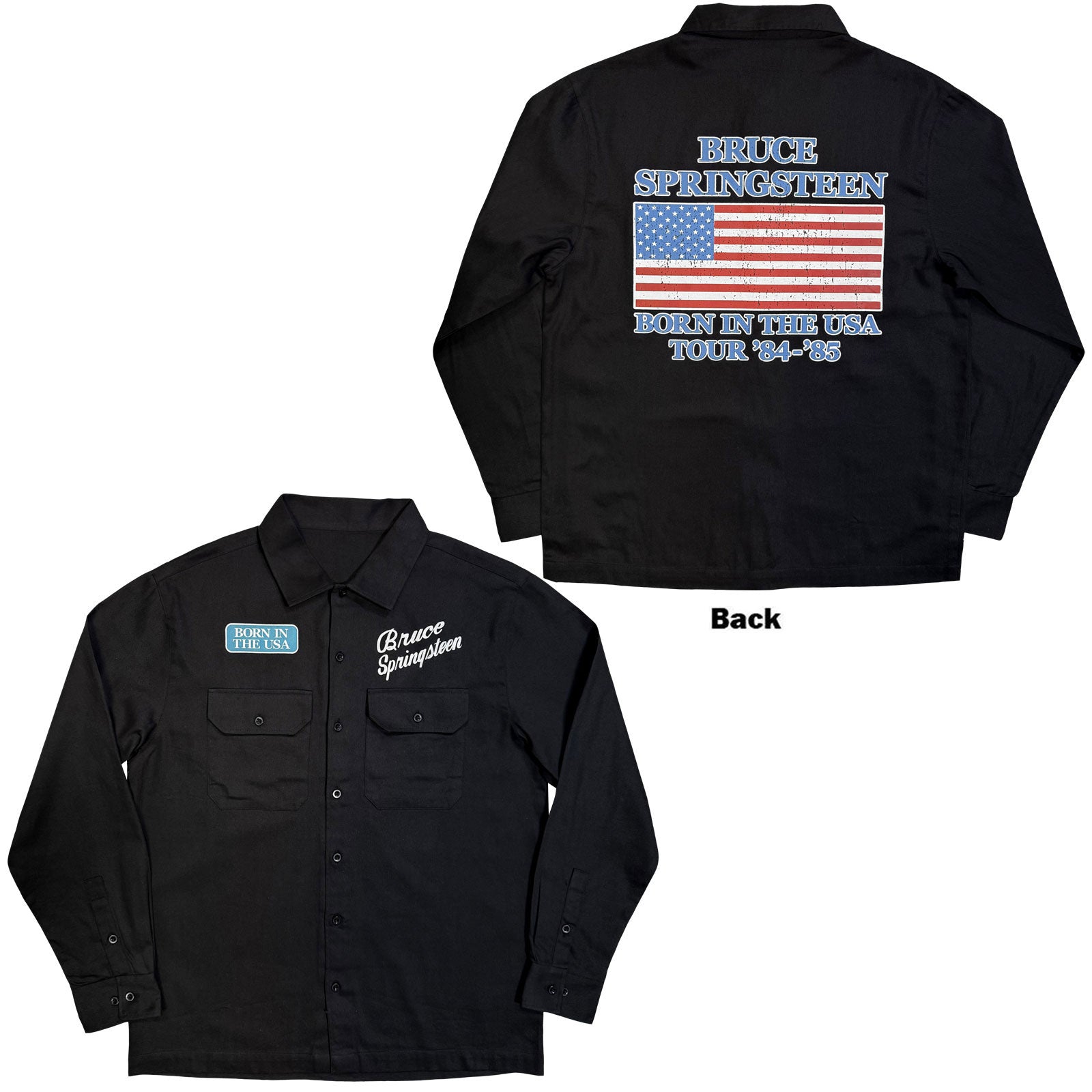 Bruce Springsteen Unisex Casual Shirt: Born In The USA Flag (Black)