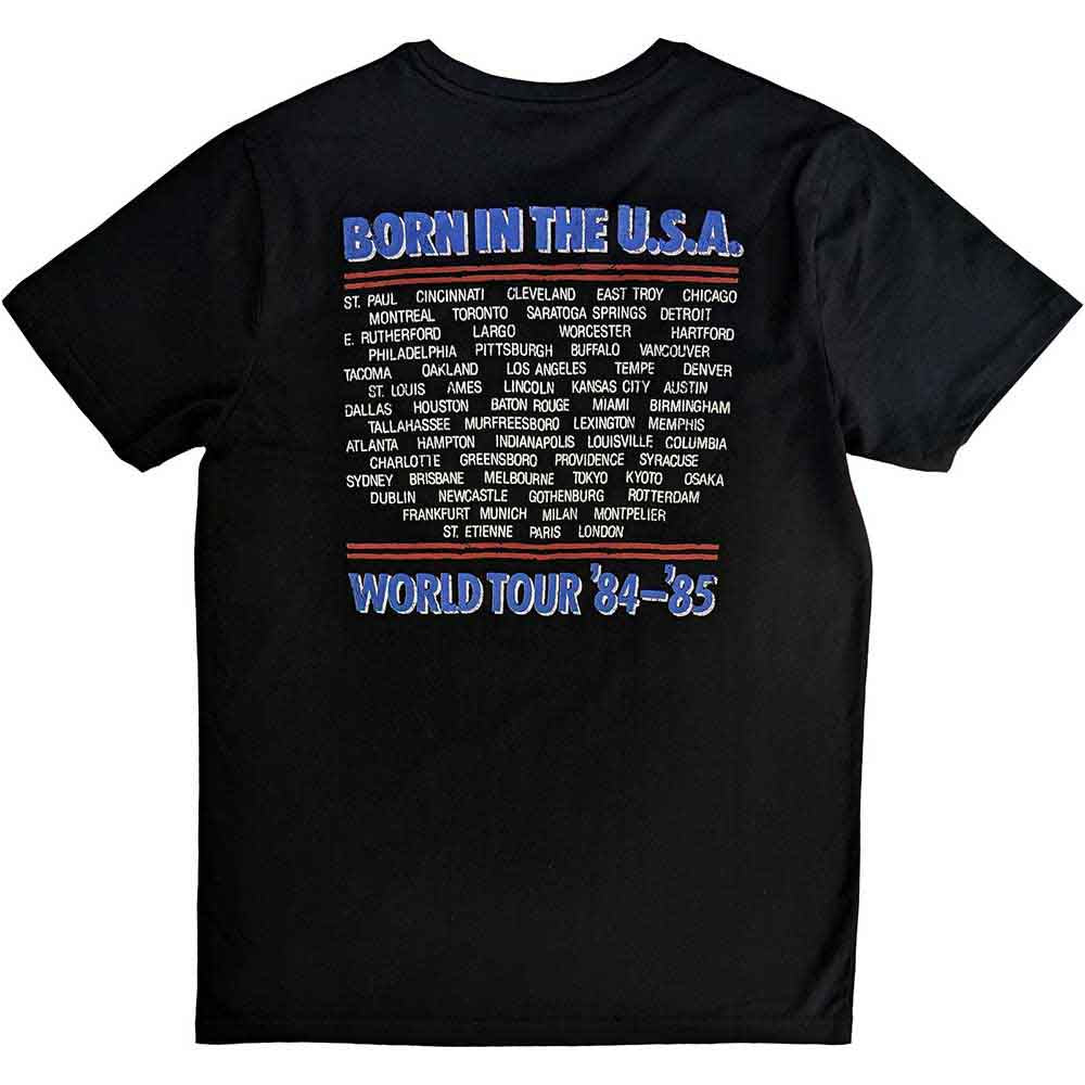 Bruce Springsteen Unisex T-Shirt: Born In The USA '85 (Black) (Back Print)