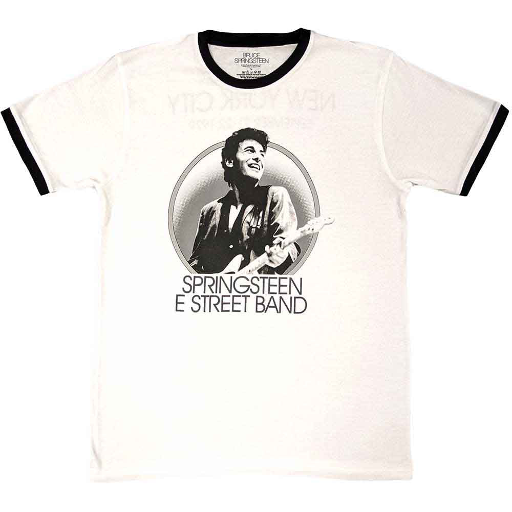 Bruce Springsteen Unisex Ringer T-Shirt: NYC (White) (Back Print)