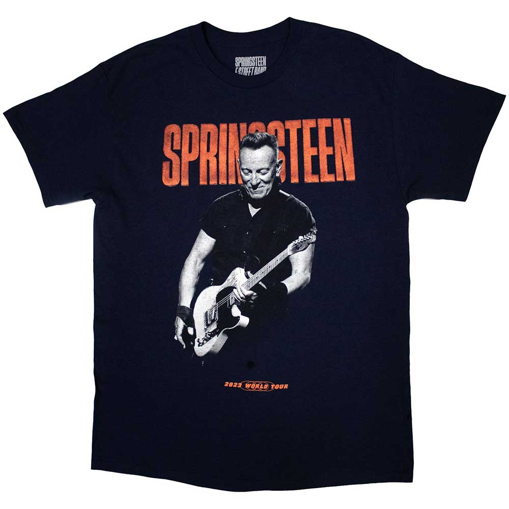 Bruce Springsteen Unisex T-Shirt: Tour '23 Guitar (Navy Blue) (Back Print & Ex-Tour)