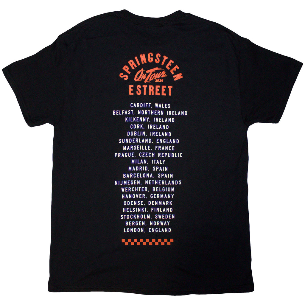 Bruce Springsteen Unisex T-Shirt: Tour '24 Wheel (Black) (Back Print & Ex-Tour)