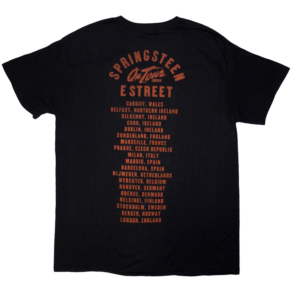 Bruce Springsteen Unisex T-Shirt: Tour '24 E-Street Photo (Black) (Back Print & Ex-Tour)