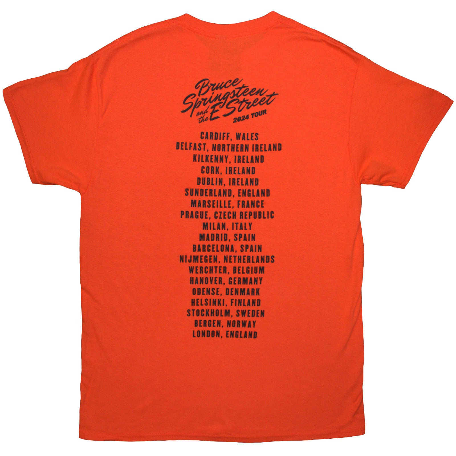 Bruce Springsteen Unisex T-Shirt: Tour '24 River Font (Orange) (Back Print & Ex-Tour)