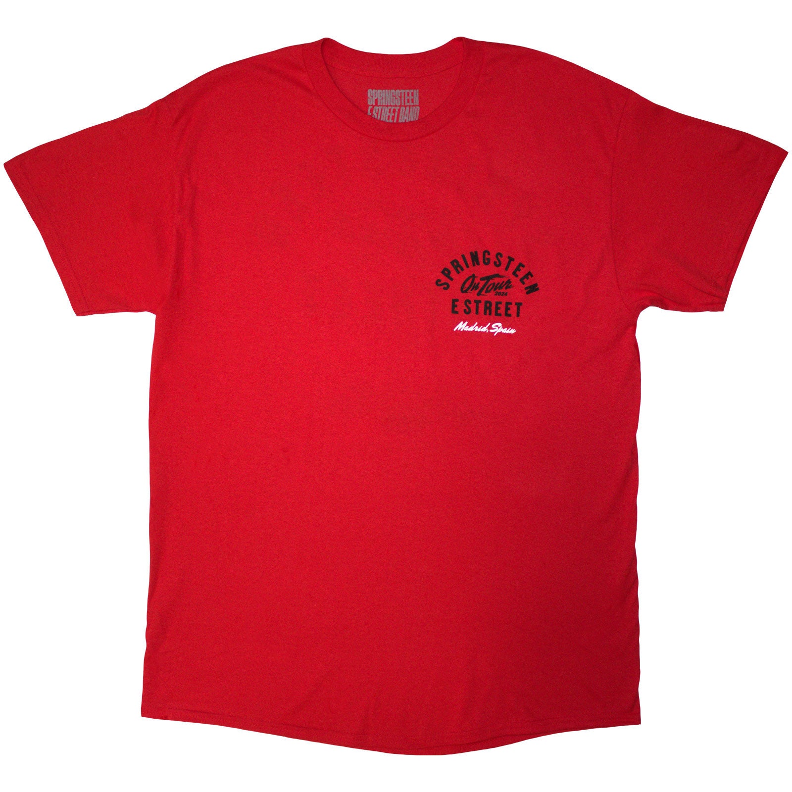 Bruce Springsteen Unisex T-Shirt: Tour '24 Madrid Event (Red) (Back Print & Ex-Tour)