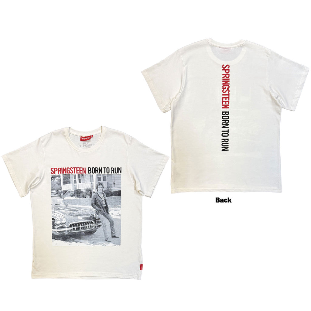 Bruce Springsteen Unisex Unplugged T-Shirt: Born To Run (White) (Back Print)