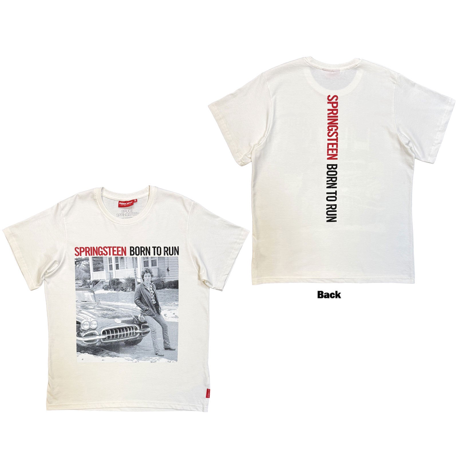 Bruce Springsteen Unisex Unplugged T-Shirt: Born To Run (White) (Back Print)