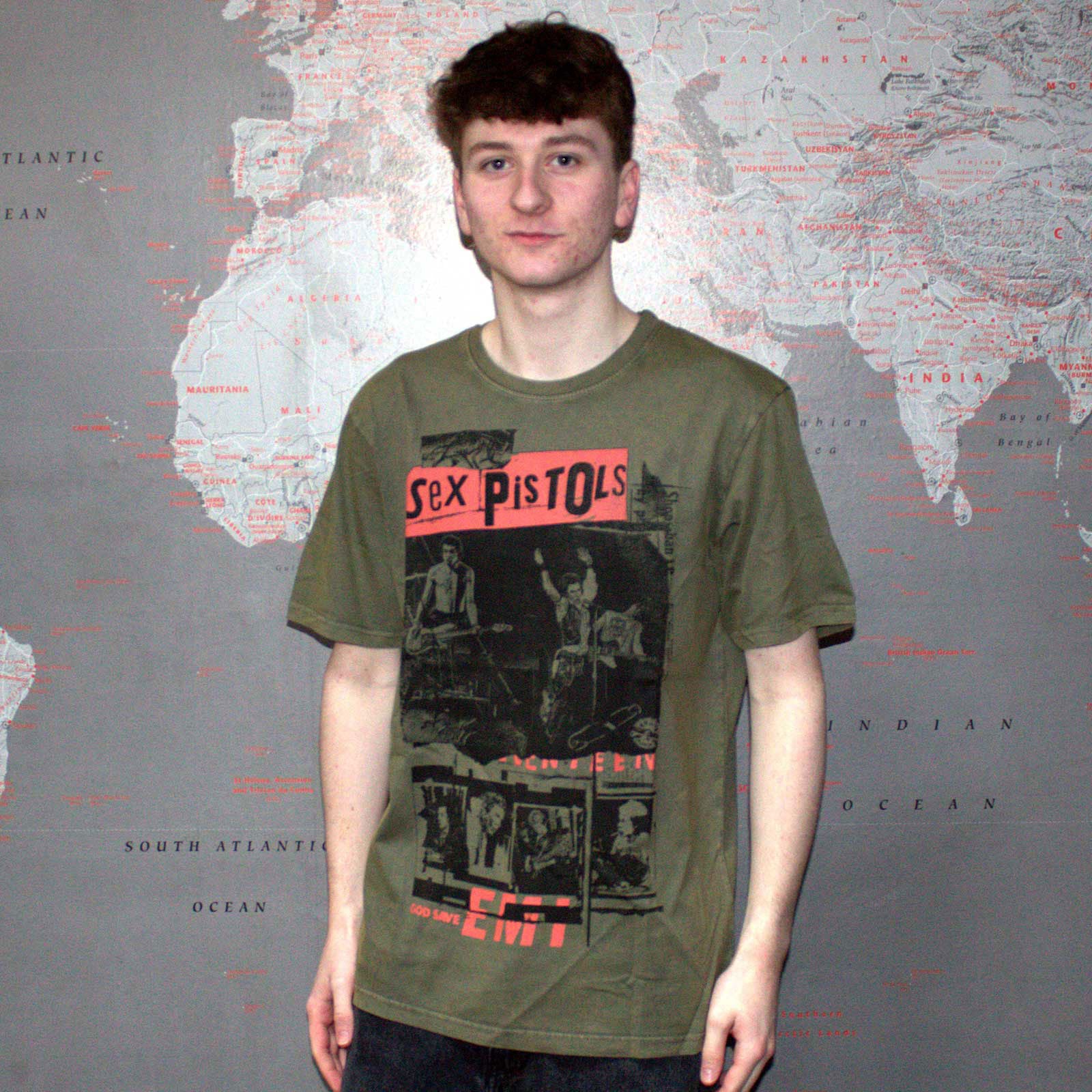 The Sex Pistols Unisex Stone Wash T-Shirt: Photo Collage (Green)