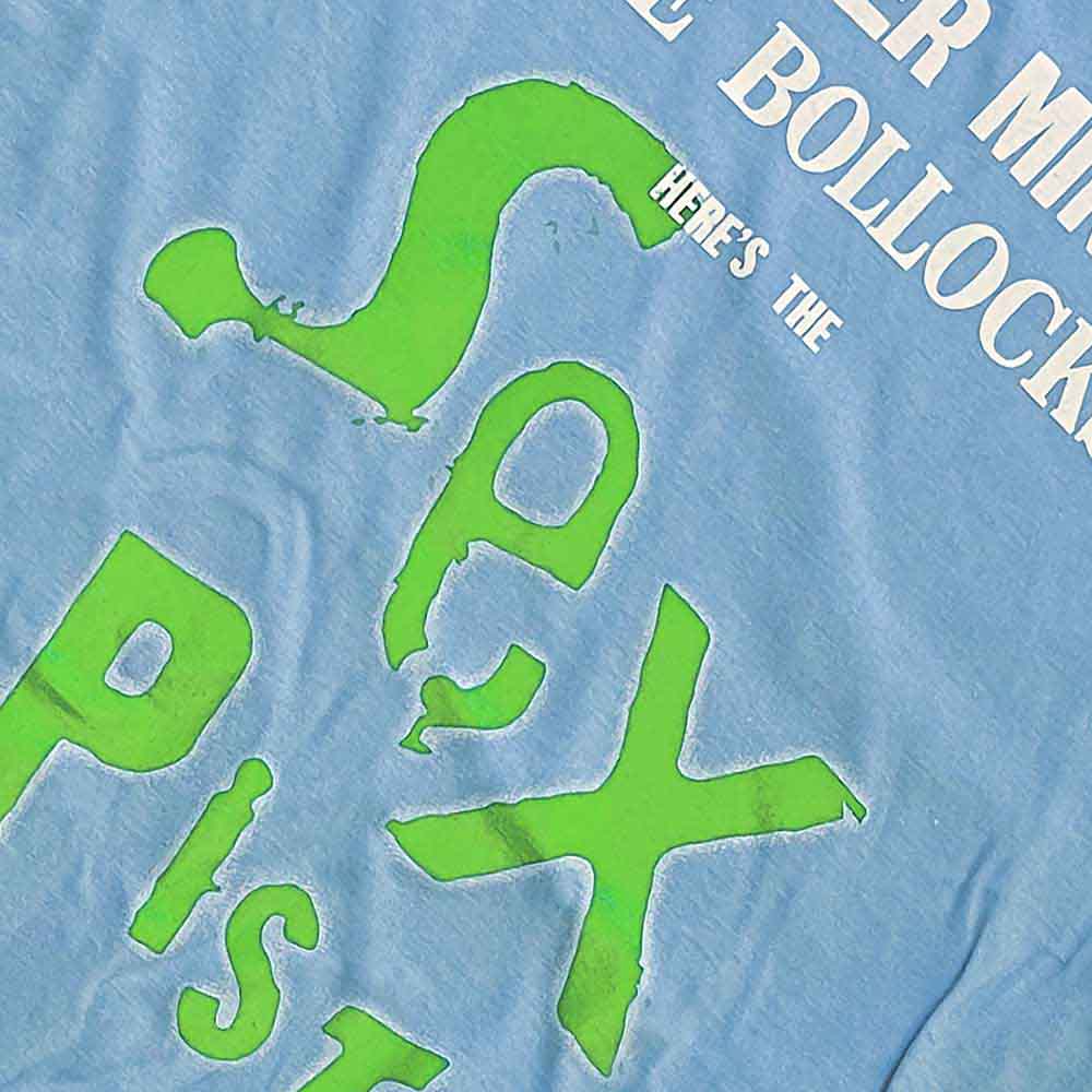 The Sex Pistols Unisex T-Shirt: Never Mind The Bollocks Drop Logo (Light Blue)