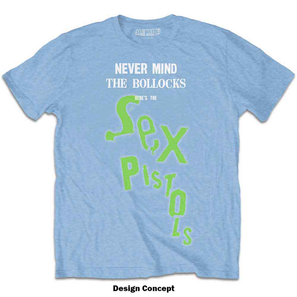 The Sex Pistols Unisex T-Shirt: Never Mind The Bollocks Drop Logo (Light Blue)