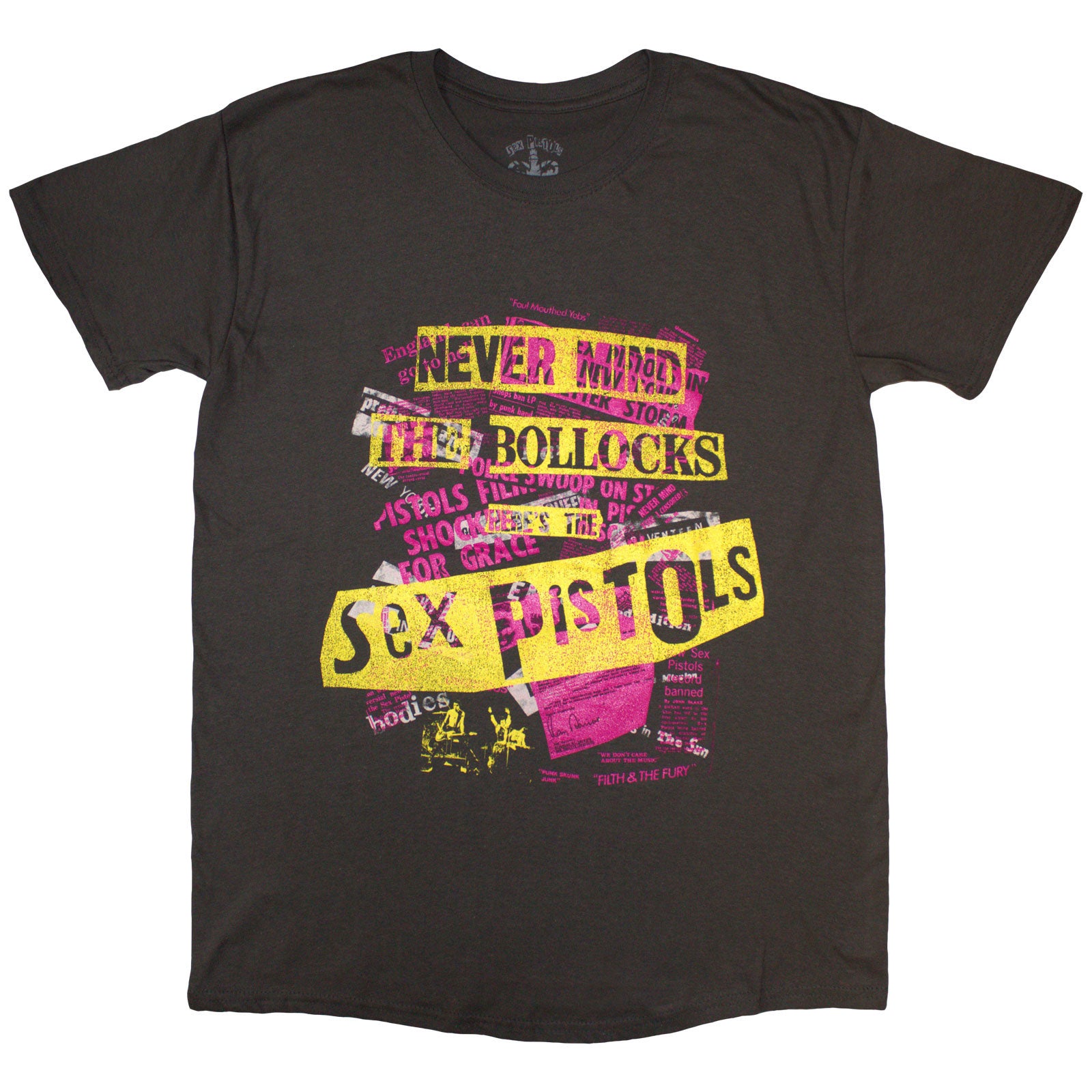The Sex Pistols Unisex T-Shirt: NMTB Text Overlay (Charcoal Grey)
