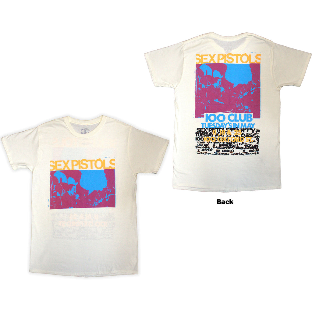 The Sex Pistols Unisex T-Shirt: 100 Club (Natural) (Back Print)