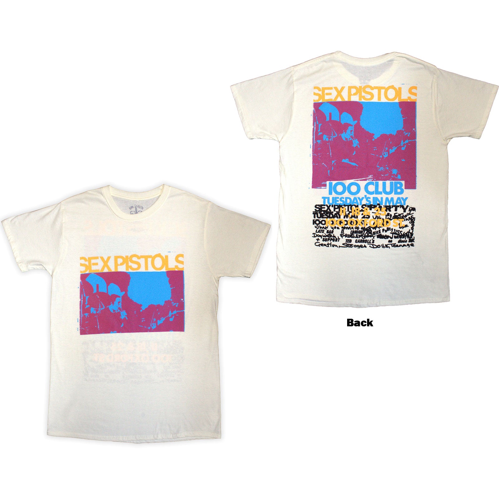 The Sex Pistols Unisex T-Shirt: 100 Club (Natural) (Back Print)