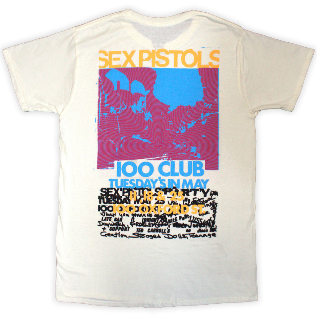 The Sex Pistols Unisex T-Shirt: 100 Club (Natural) (Back Print)