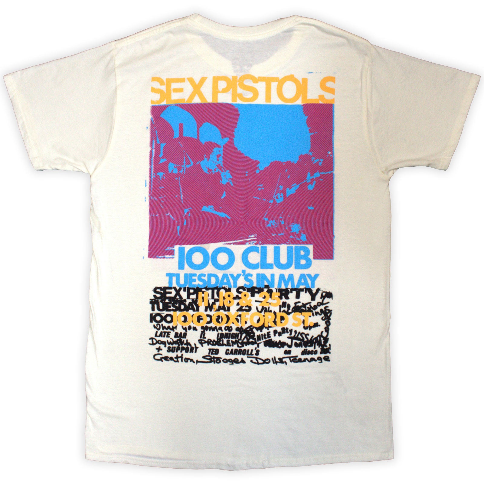 The Sex Pistols Unisex T-Shirt: 100 Club (Natural) (Back Print)
