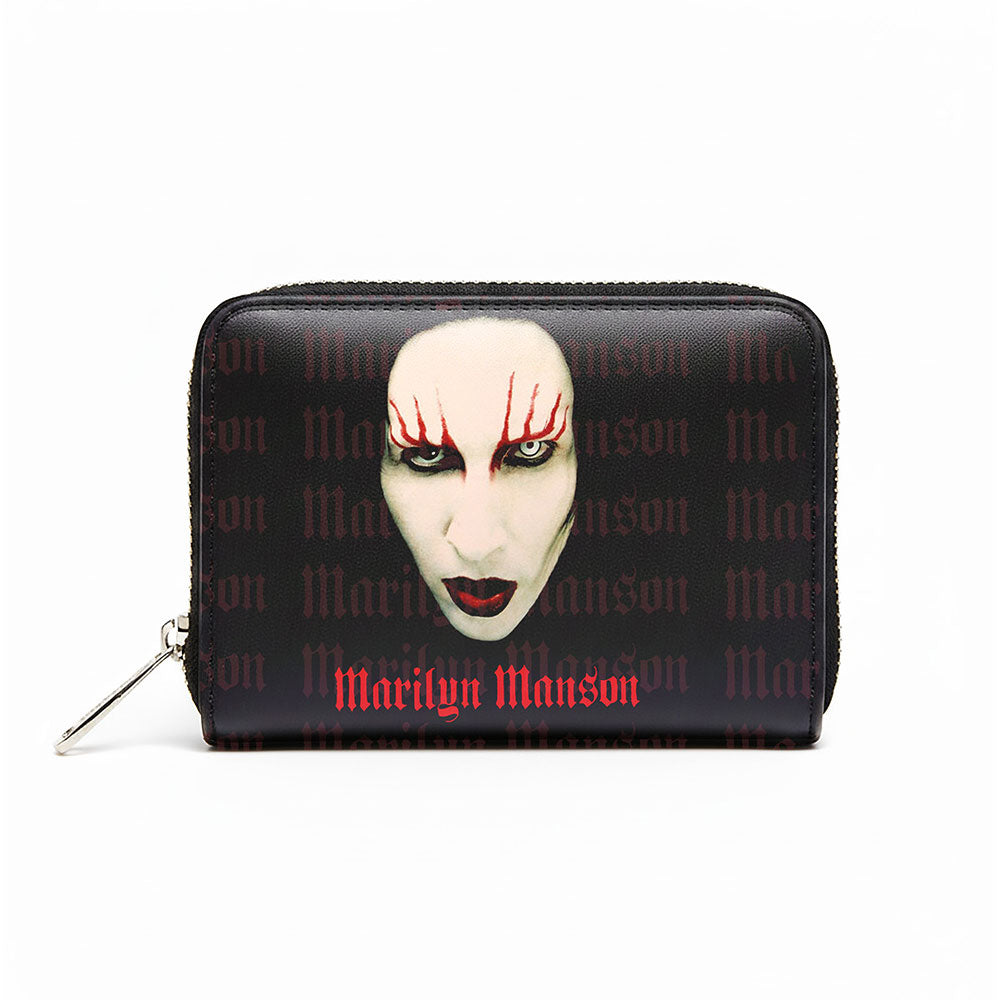 Marilyn Manson Zip Top Purse: Logo / Red Lips (Black)
