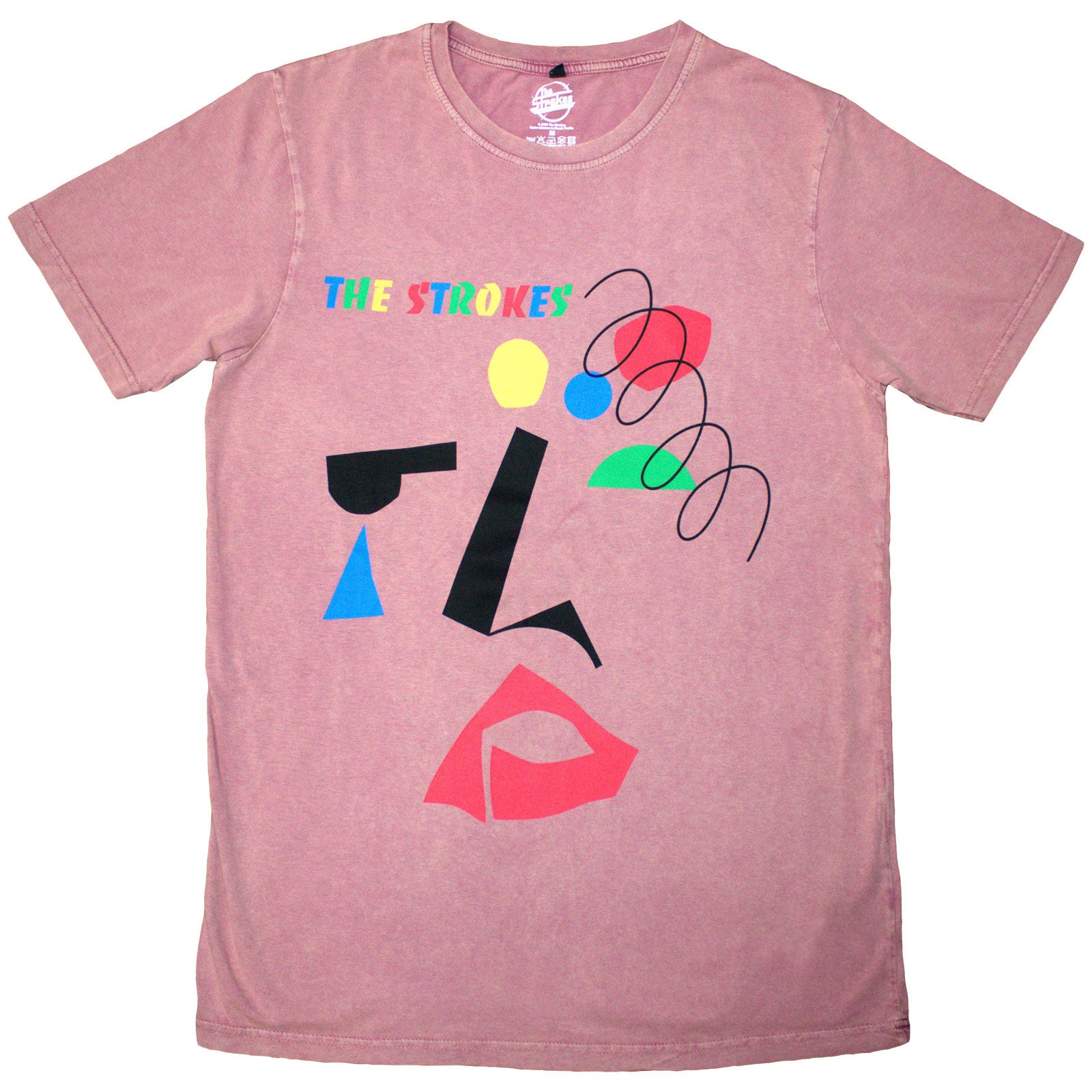 The Strokes Unisex Stone Wash T-Shirt: Abstract Face (Kashmir Red)