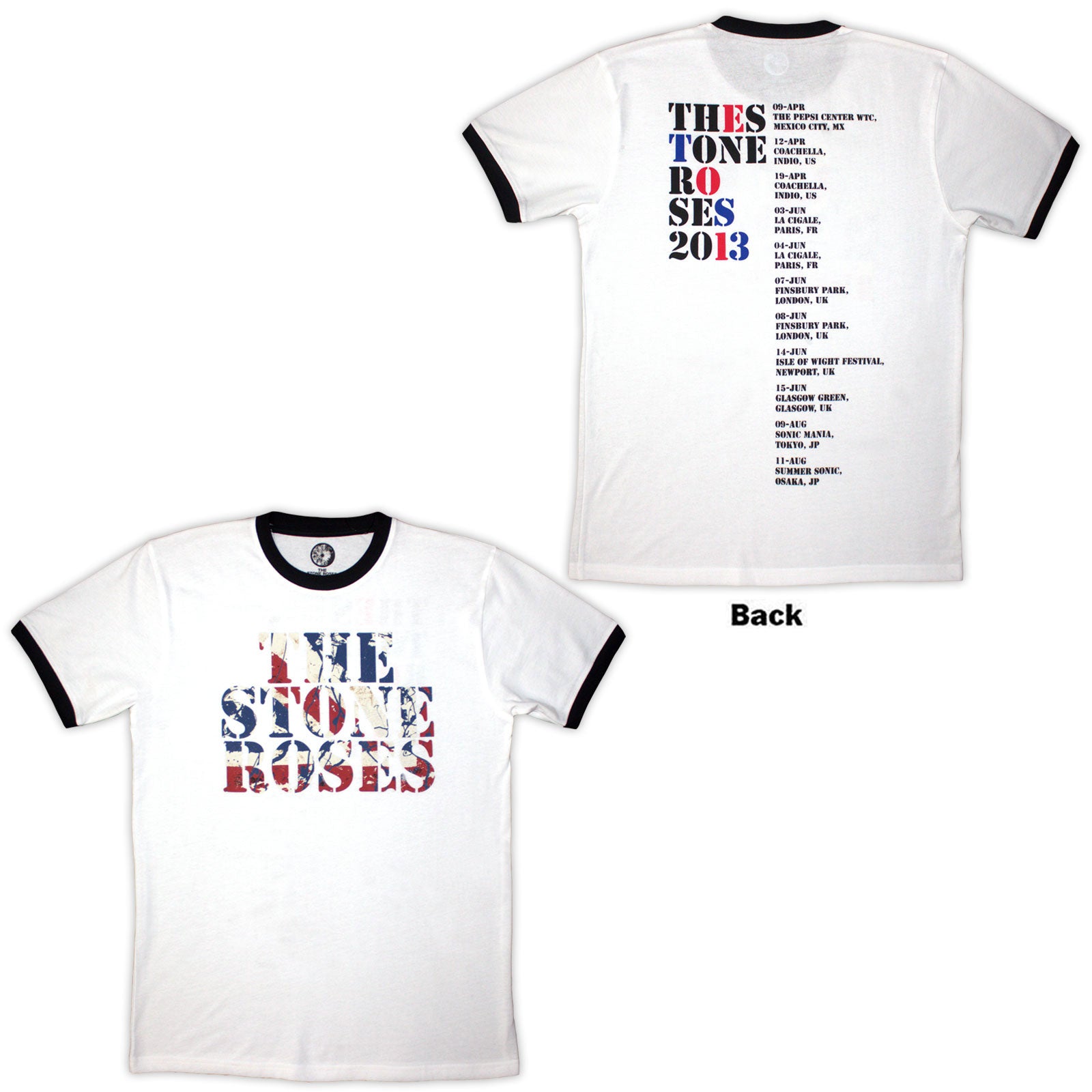 The Stone Roses Unisex Ringer T-Shirt: 2013 Tour Ringer (White) (Back Print)