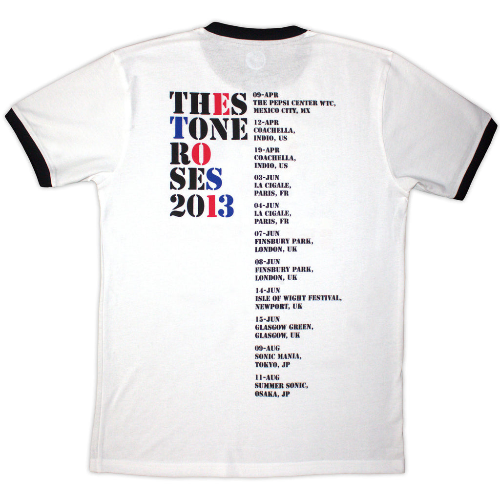 The Stone Roses Unisex Ringer T-Shirt: 2013 Tour Ringer (White) (Back Print)