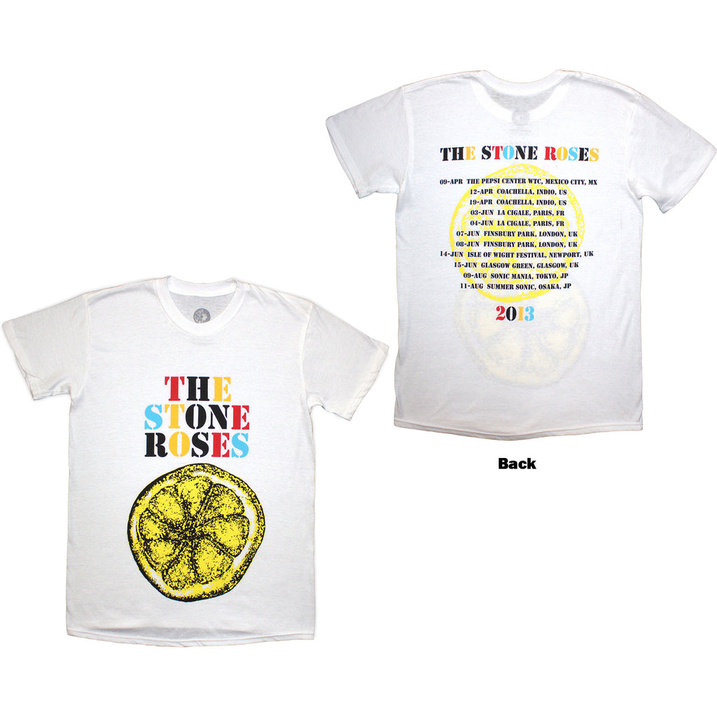 The Stone Roses Unisex T-Shirt: Tour 2013 (White) (Back Print)