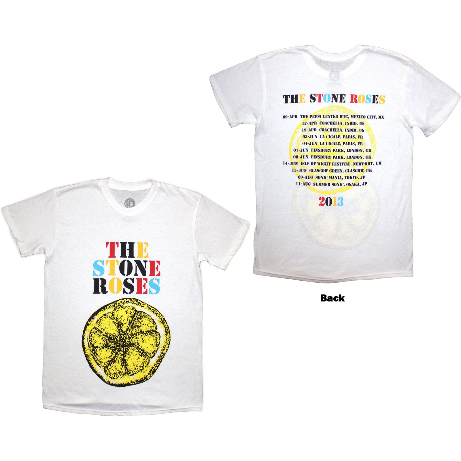 The Stone Roses Unisex T-Shirt: Tour 2013 (White) (Back Print)