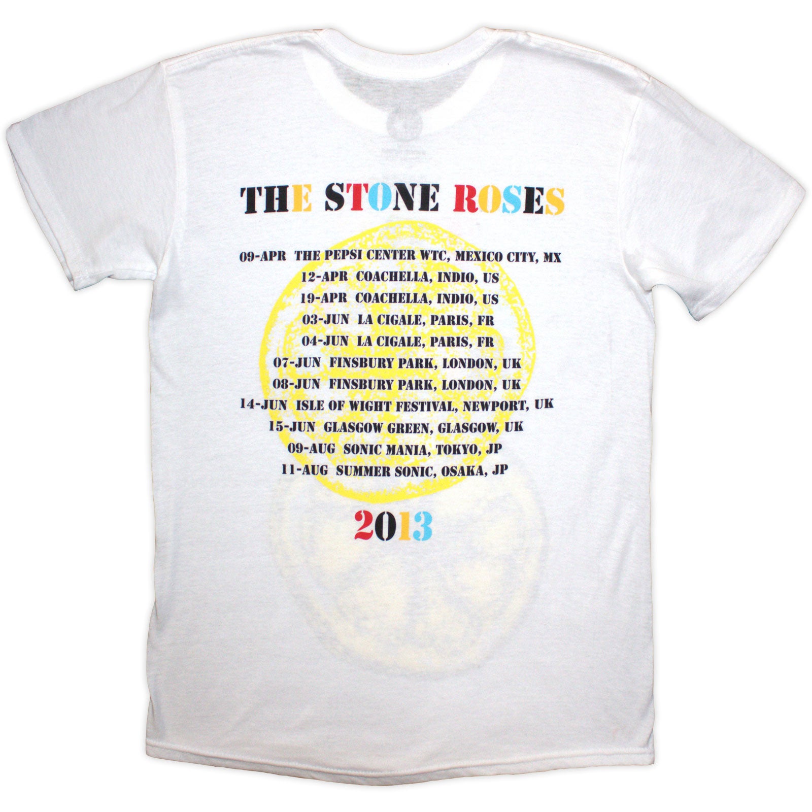 The Stone Roses Unisex T-Shirt: Tour 2013 (White) (Back Print)