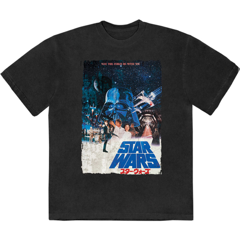 Star Wars Unisex Stone Wash T-Shirt: May The Force Be With You (Black)