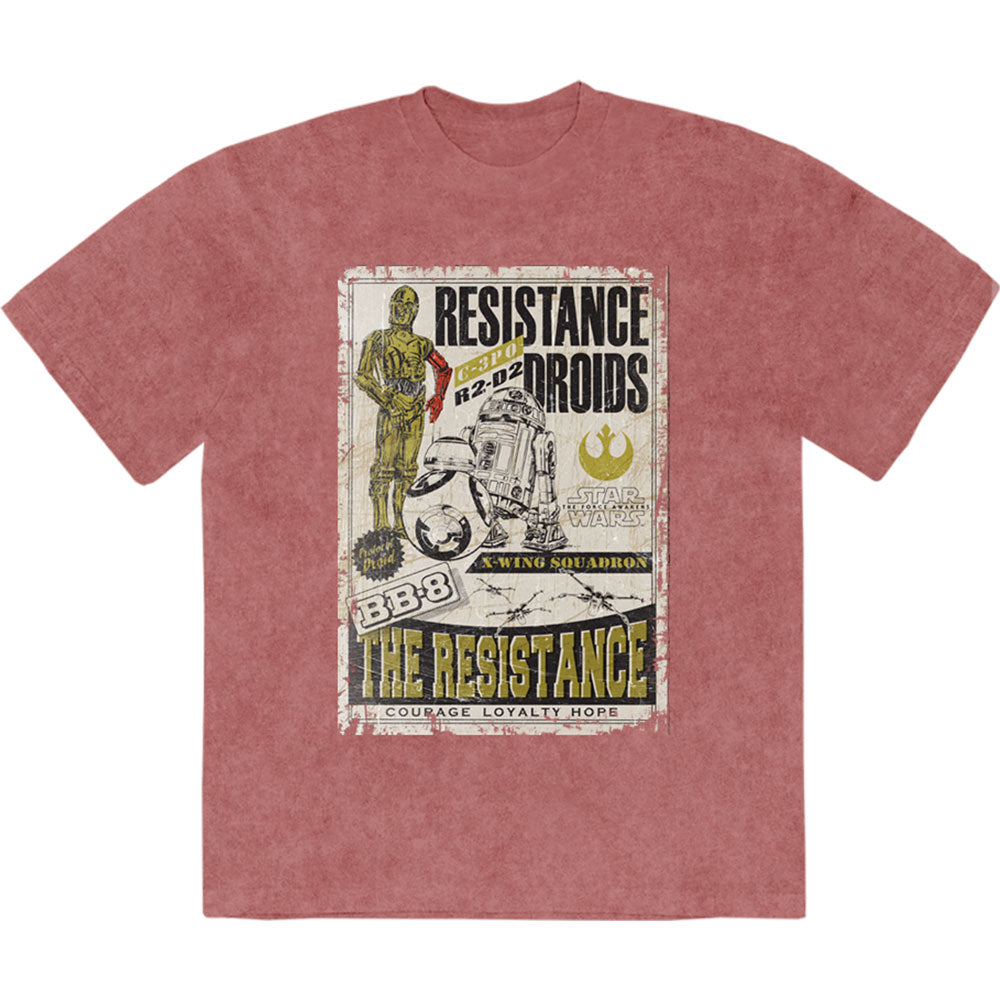 Star Wars Unisex Stone Wash T-Shirt: Resistance Droids (Kashmir Red)