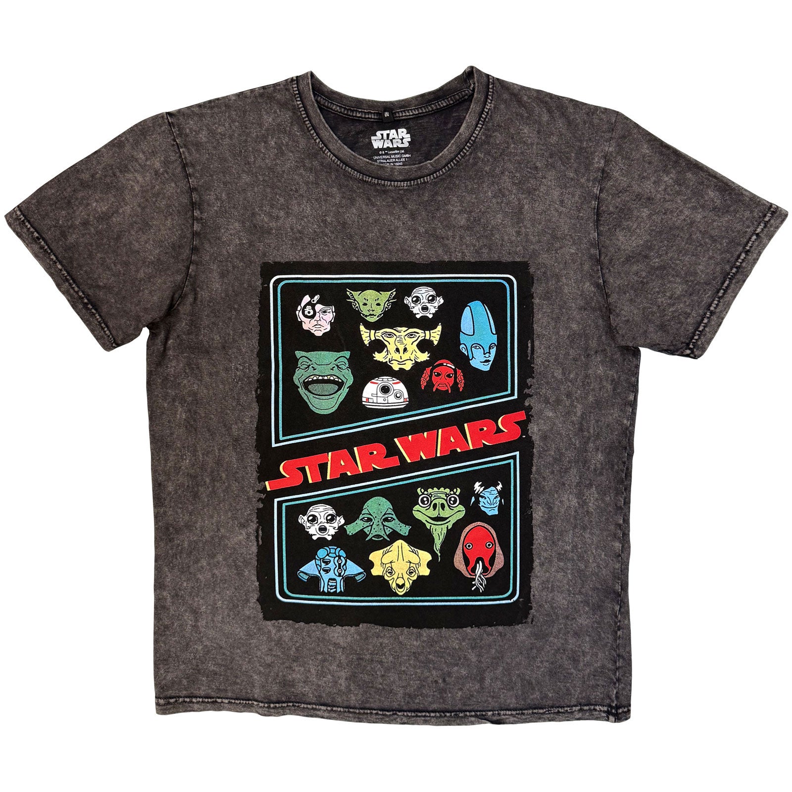 Star Wars Unisex Stone Wash T-Shirt: Alien Heads (Charcoal Grey)
