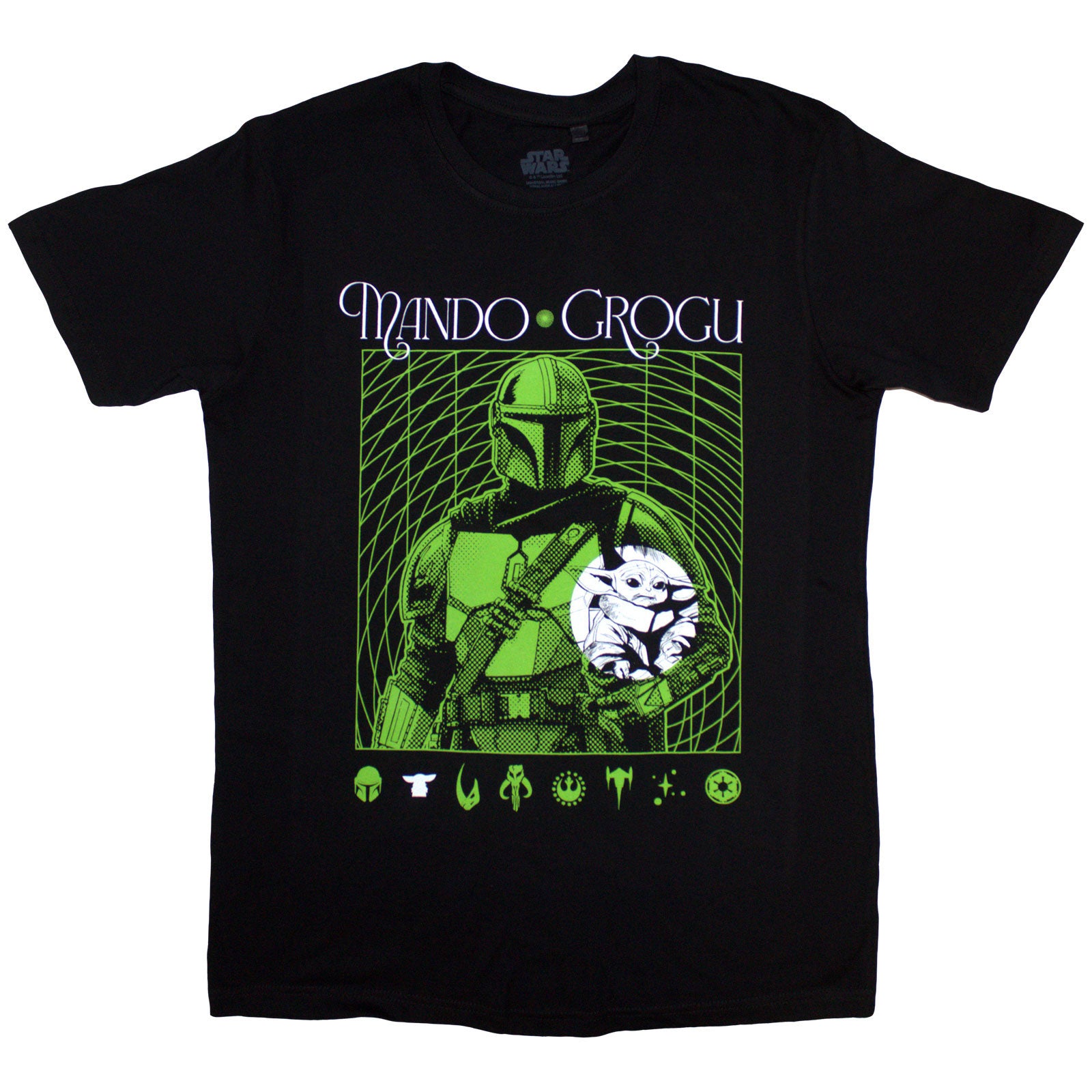 Star Wars Unisex T-Shirt: The Mandalorian Mando & Grogu Neon (Black)
