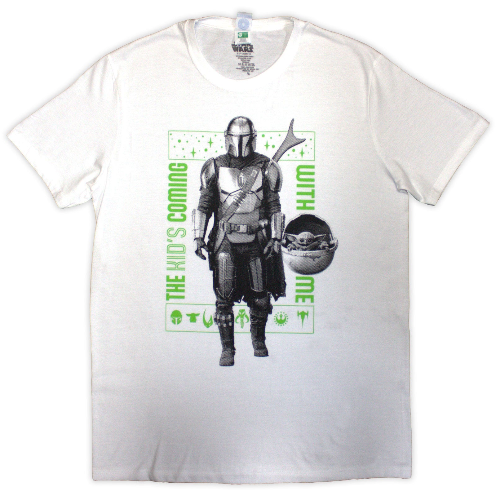 Star Wars Unisex T-Shirt: The Mandalorian Kid's Coming With Me (White)