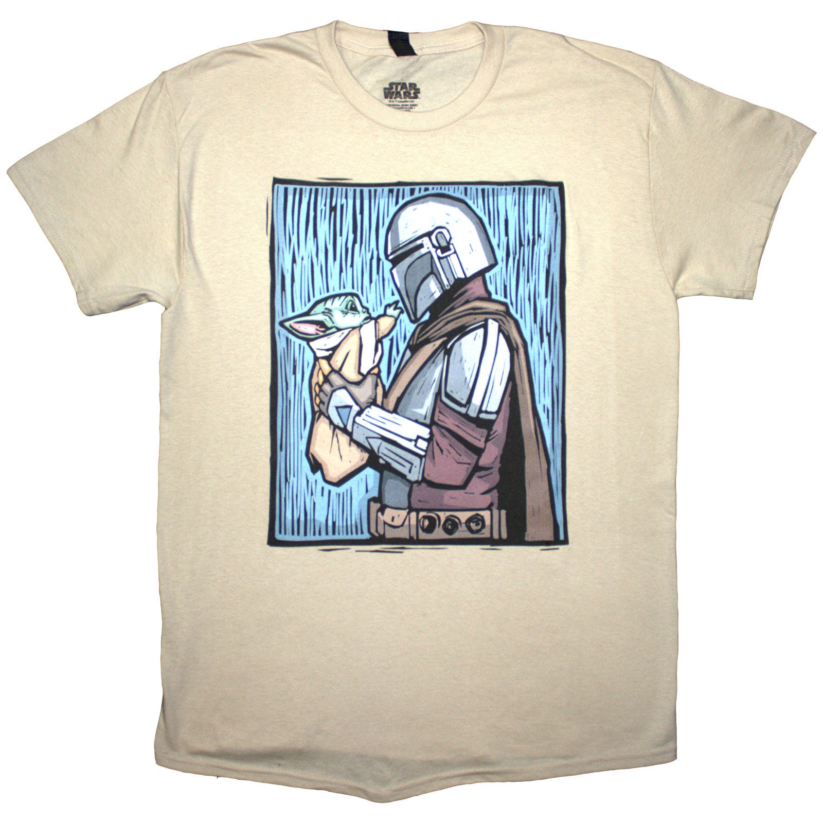 Star Wars Unisex T-Shirt: The Mandalorian Holding Grogu (Natural)