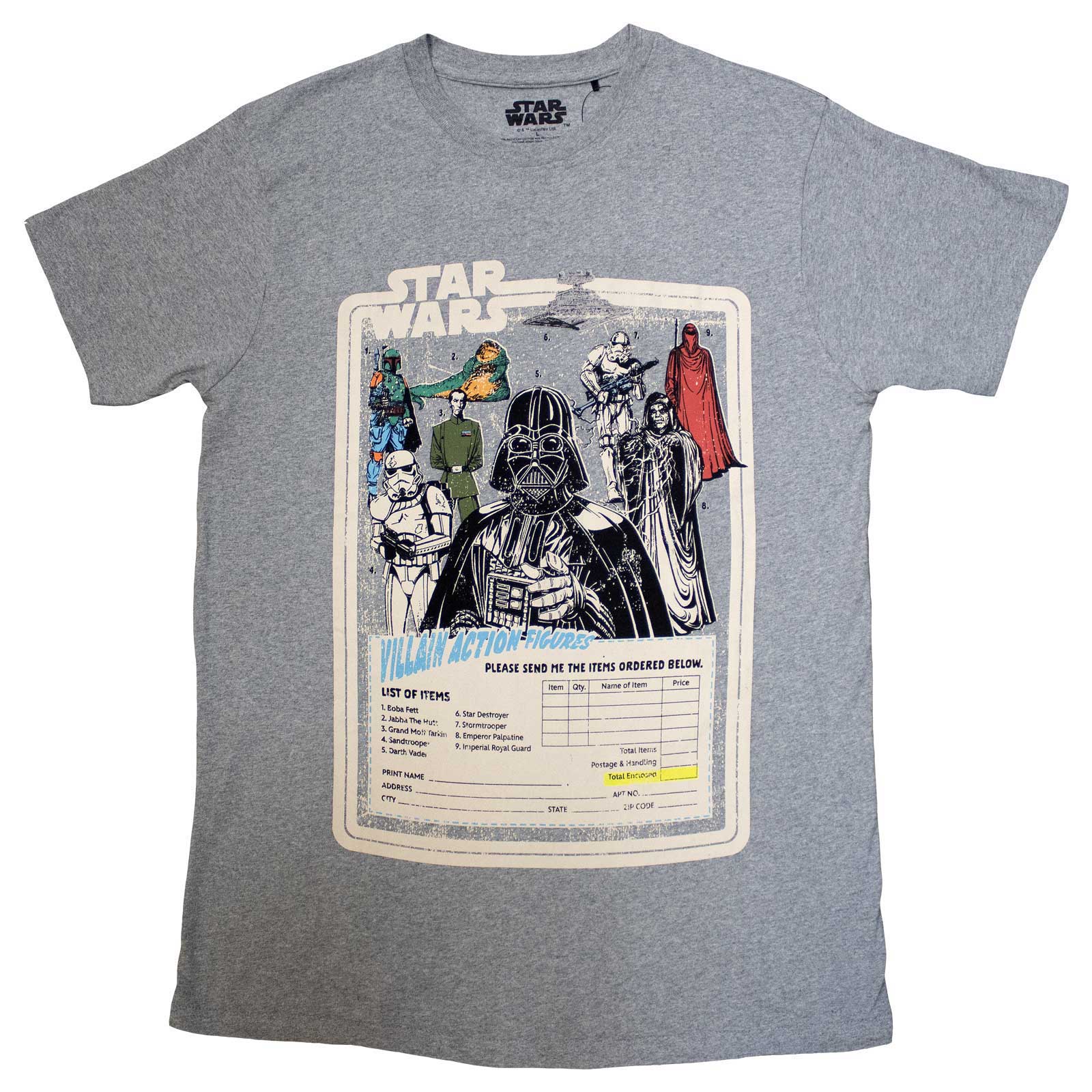 Star Wars Unisex T-Shirt: Villain Action Figures (Grey)