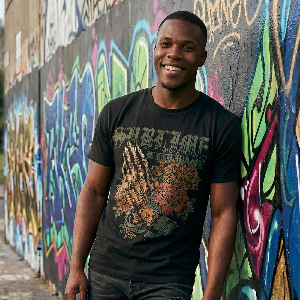 Sublime Unisex Premium Carbon T-Shirt: Praying Hands (Black)