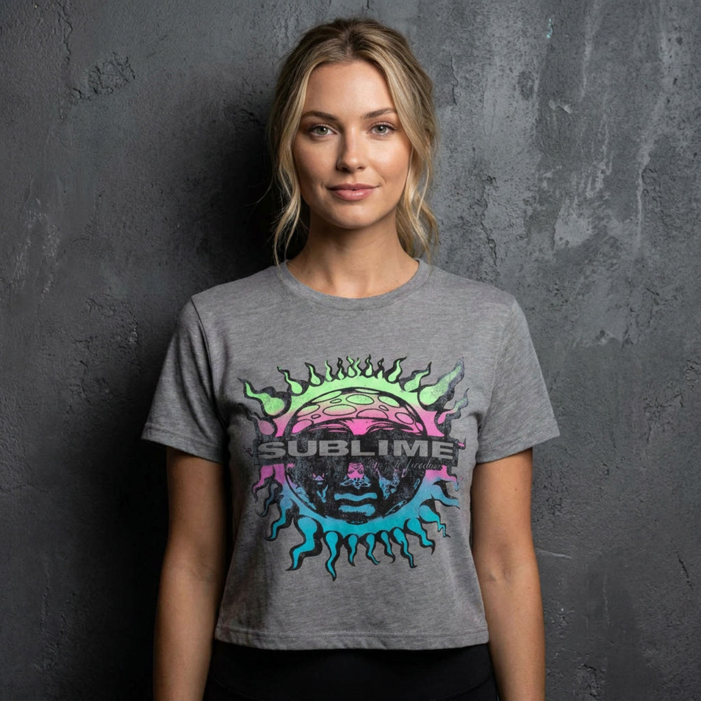 Sublime Ladies Crop Top: Gradient Sun (Grey)