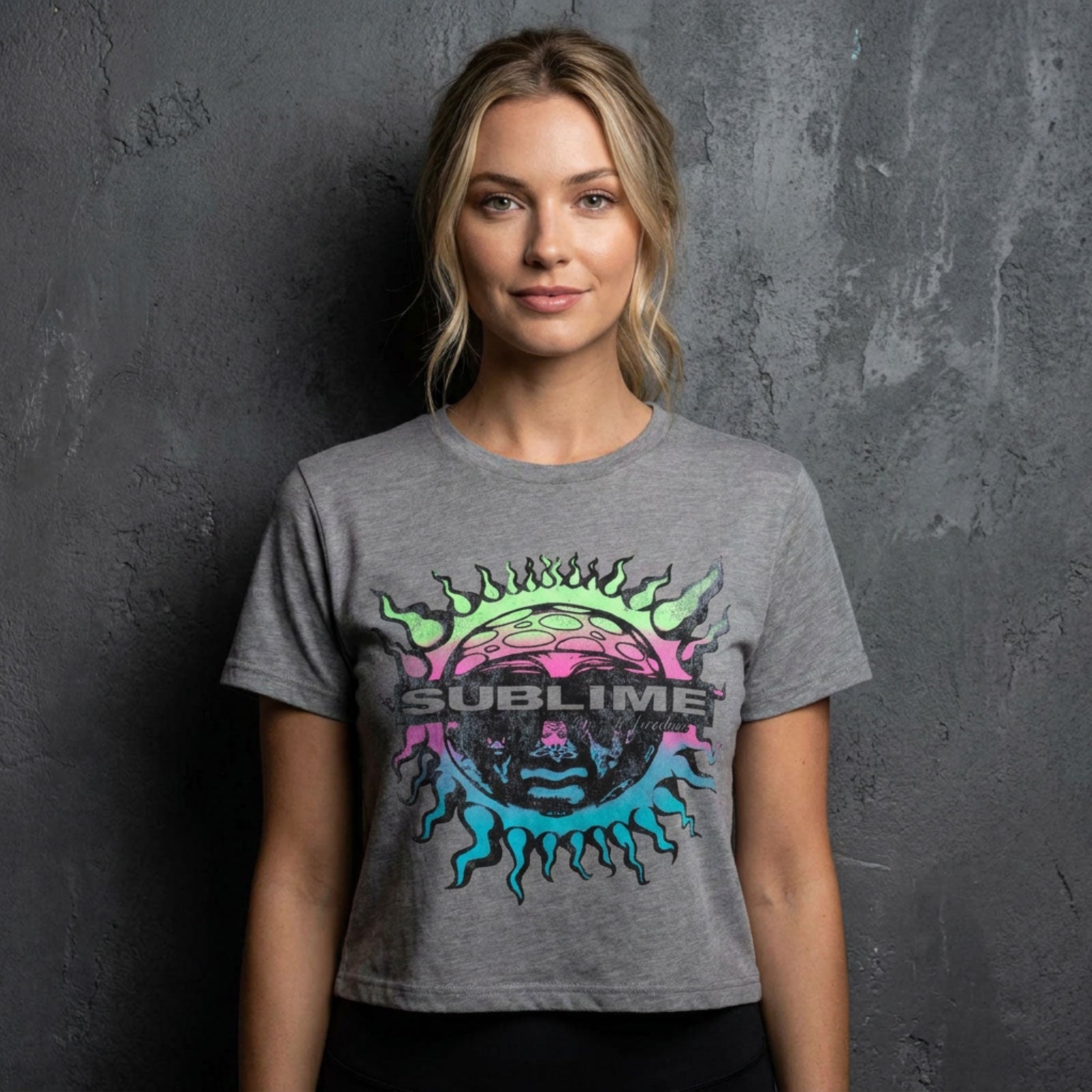Sublime Ladies Crop Top: Gradient Sun (Grey)